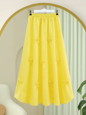 Sarı Beli Lastikli Fiyonk Detaylı Poplin Etek