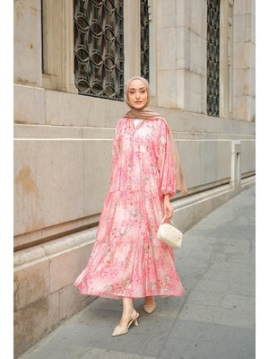 Fuşya Mercan Desenli Elbise Fuşya Mercan Desenli Elbise