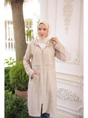 Bej Fermuarlı Kapüşonlu Cepli Uzun Kollu Kap 46) Bej Fermuarlı Kapüşonlu Cepli Uzun Kollu Kap 46)