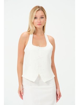 Ekru Fiyonk Detaylı Askılı Yelek