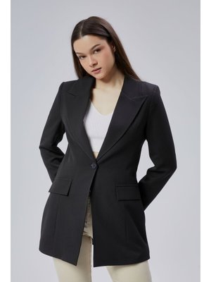 Siyah Kruvaze Uzun Blazer Ceket