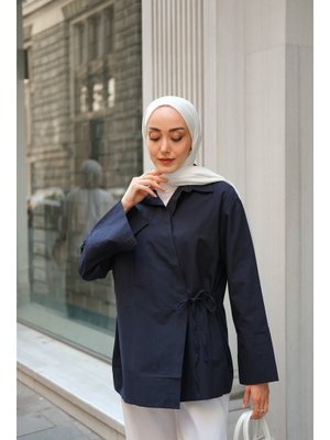 Lacivert Yandan Bağlamalı Gömlek Koyu