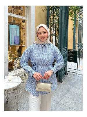 Mavi Çizgili Bel Bağlamalı Gömlek Mavi Çizgili Bel Bağlamalı Gömlek