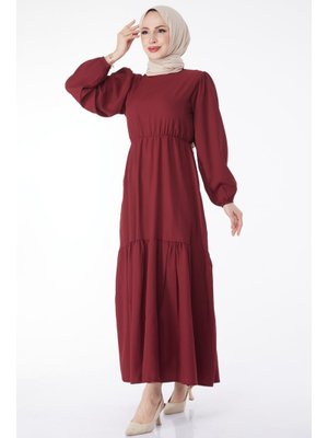 Bordo Beli Bağcıklı Elbise Bordo Beli Bağcıklı Elbise