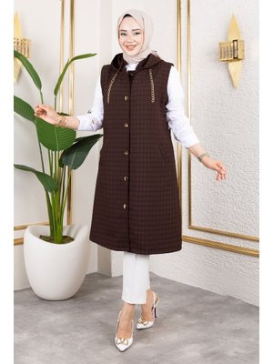 Acı Kahve Kapüşonlu Kapitone Yelek