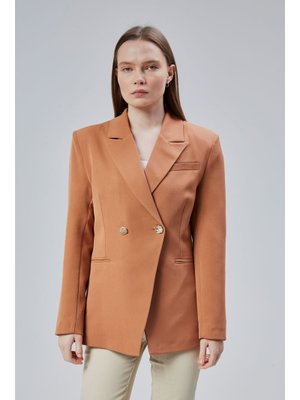 Kahverengi Regular Fit Yırtmaç Detaylı Blazer Ceket