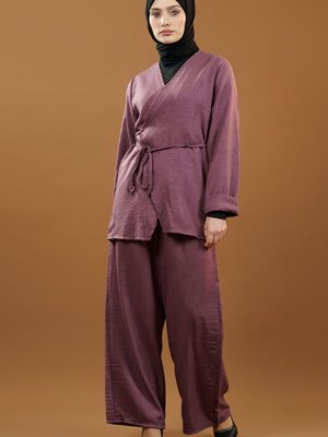 Gül Kurusu Bağlamalı Kimono İkili Takım Gül Kurusu Bağlamalı Kimono İkili Takım