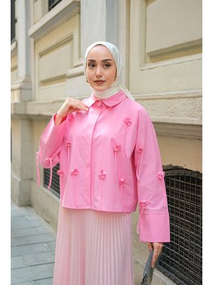 Pembe Çicek Desenli Gömlek