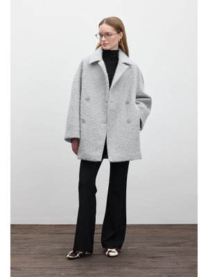 Gri Kruvaze Kapama Kaşe Kaban