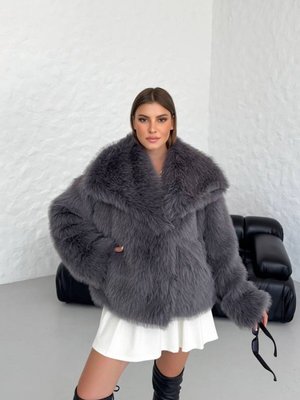 Antrasit Kruvaze Yaka Kürk Mont