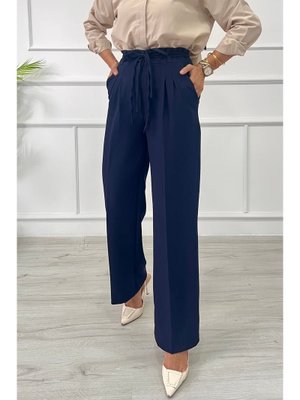 Lacivert Dabıl Kemeri İp Detaylı Palazzo Pantolon Lacivert Dabıl Kemeri İp Detaylı Palazzo Pantolon