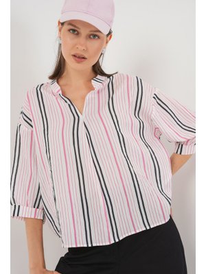 Pembe Çizgili Oversize Bluz Pembe Çizgili Oversize Bluz