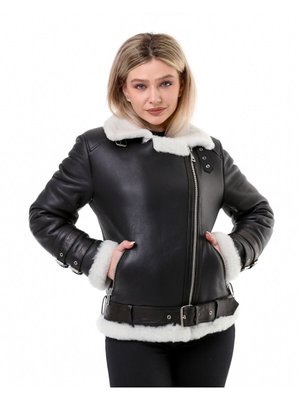 Siyah Deri Kürk Görünümlü Ceket