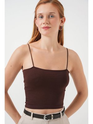 Kahverengi İp Askılı Basic Crop Büstiyer Kahverengi İp Askılı Basic Crop Büstiyer