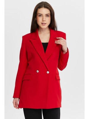 Kırmızı Oversize Dokuma Blazer Ceket