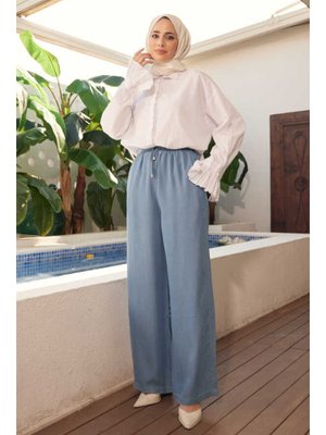 Mavi Battal Tensel Lastikli Pantolon
