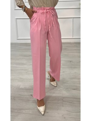 Pembe Dabıl Kemeri İp Detaylı Palazzo Pantolon