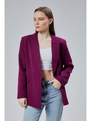 Mor Salaş Kesim Astarlı Dokuma Blazer Ceket