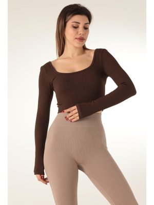 Seamless Straplez Uzun Kollu Fitilli Büstiyer K.kahve