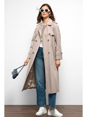 Apolet Ve Pelerin Detaylı Reglan Kol Su İtici Özellikli Trençkot Taş