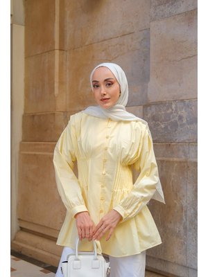 Sarı Beli Nervurlu Poplin Gömlek