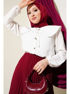 Beyaz Denizci Yaka Güpürlü Gömlek Beyaz Denizci Yaka Güpürlü Gömlek