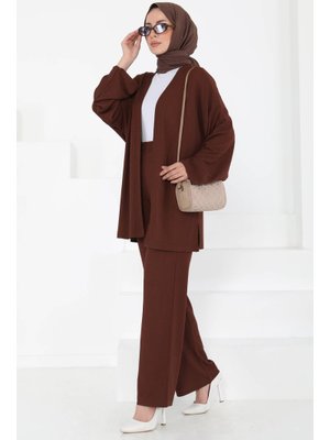 Kahve Cepli Kimono Takım