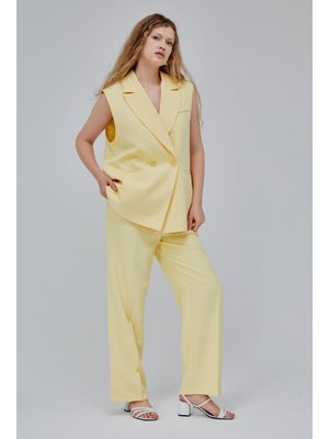 Sarı Oversize Kruvaze Yaka Astarlı Yelek