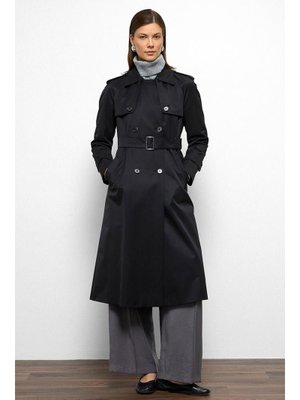 Siyah Apolet Ve Pelerin Detaylı Reglan Kol Su İtici Özellikli Trençkot