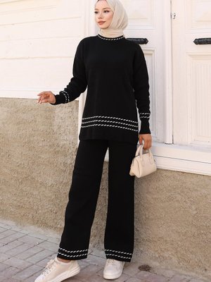 Siyah Şerit Detaylı Triko İkili Takım
