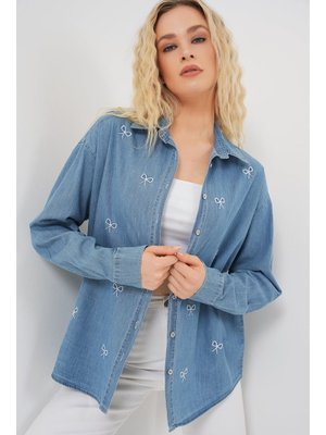 Mavi Fiyonlu Kot Gömlek Mavi Fiyonlu Kot Gömlek