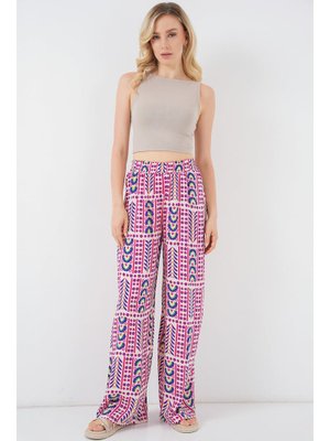 Fuşya Desenli Viskon Pantolon Fuşya Desenli Viskon Pantolon