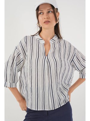 F.lacivert Çizgili Oversize Bluz F.lacivert Çizgili Oversize Bluz