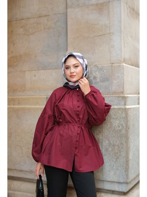 Bordo Brit Düğme Detaylı Gömlek