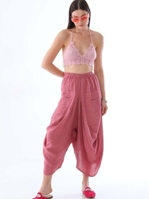 Gül Kurusu İtalyan Cepli Keten Şalvar Pantolon Gül Kurusu İtalyan Cepli Keten Şalvar Pantolon