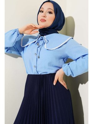 Mavi Denizci Yaka Güpürlü Gömlek Mavi Denizci Yaka Güpürlü Gömlek