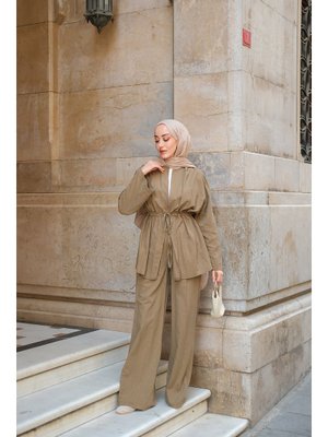 Taş Detaylı İkili Takım Haki Yeşil Taş Detaylı İkili Takım Haki Yeşil