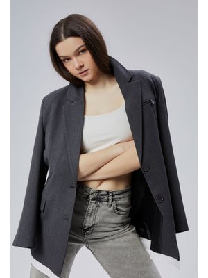 Antrasit Oversize Uzun Blazer Ceket