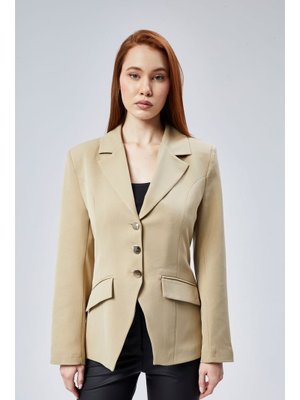 Bej Regular Fit Dokuma Ceket