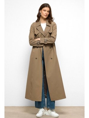 Vizon Pelerin Detaylı Su İtici Özellikli Kruvaze Uzun Trençkot