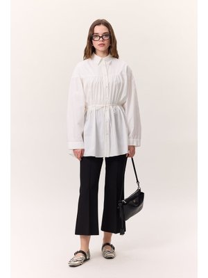 Ekru Büzgü Bağlama Detaylı Tunik Ekru Büzgü Bağlama Detaylı Tunik