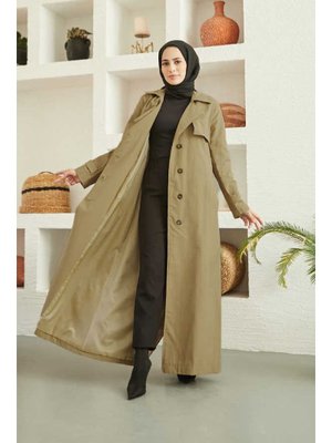 Koyu Bej Uzun Trençkot