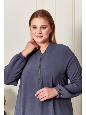 Gri Büyük Beden Ayrobin Kumaş Tunik Gri Büyük Beden Ayrobin Kumaş Tunik