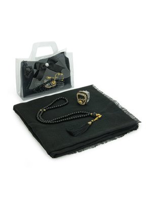 Çantalı Flamlı Eşarp Zikirmatik Tesbih Mevlüt Hediye Seti Siyah Çantalı Flamlı Eşarp Zikirmatik Tesbih Mevlüt Hediye Seti Siyah