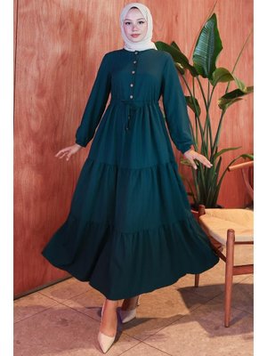 Elisa Büzgülü Düğmeli Elbise Zümrüt Elisa Büzgülü Düğmeli Elbise Zümrüt