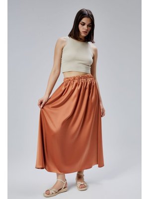 Kiremit Regular Büzgülü Beli Lastikli Saten Etek
