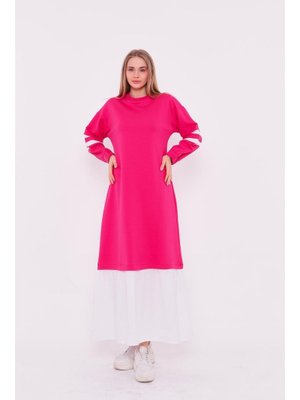 Fuşya Gupse Kolları Şeritli Eteği Detaylı Spor Elbise Fuşya Gupse Kolları Şeritli Eteği Detaylı Spor Elbise