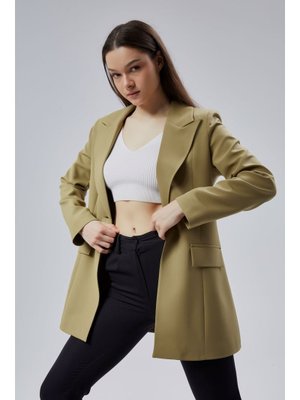 Haki Kruvaze Uzun Blazer Ceket Açık