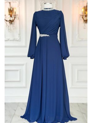 Lacivert Peri Abiye Elbise
