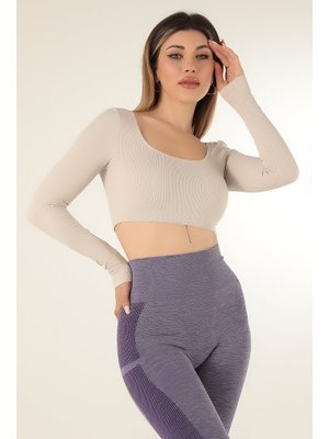 Seamless Straplez Uzun Kollu Fitilli Büstiyer Taş